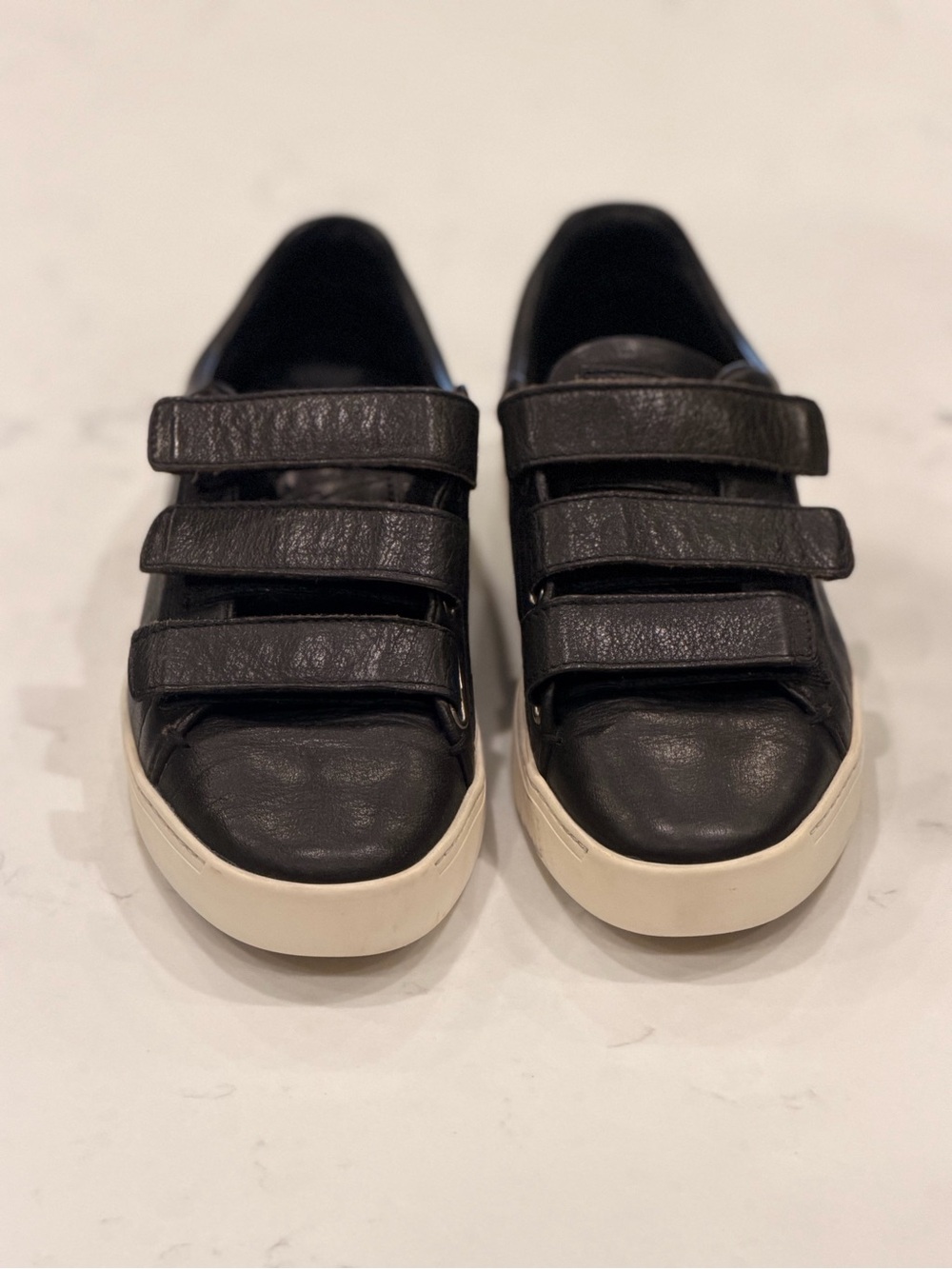 Rag and Bone Matte Black Leather Triple-Strap Sneakers Size 8